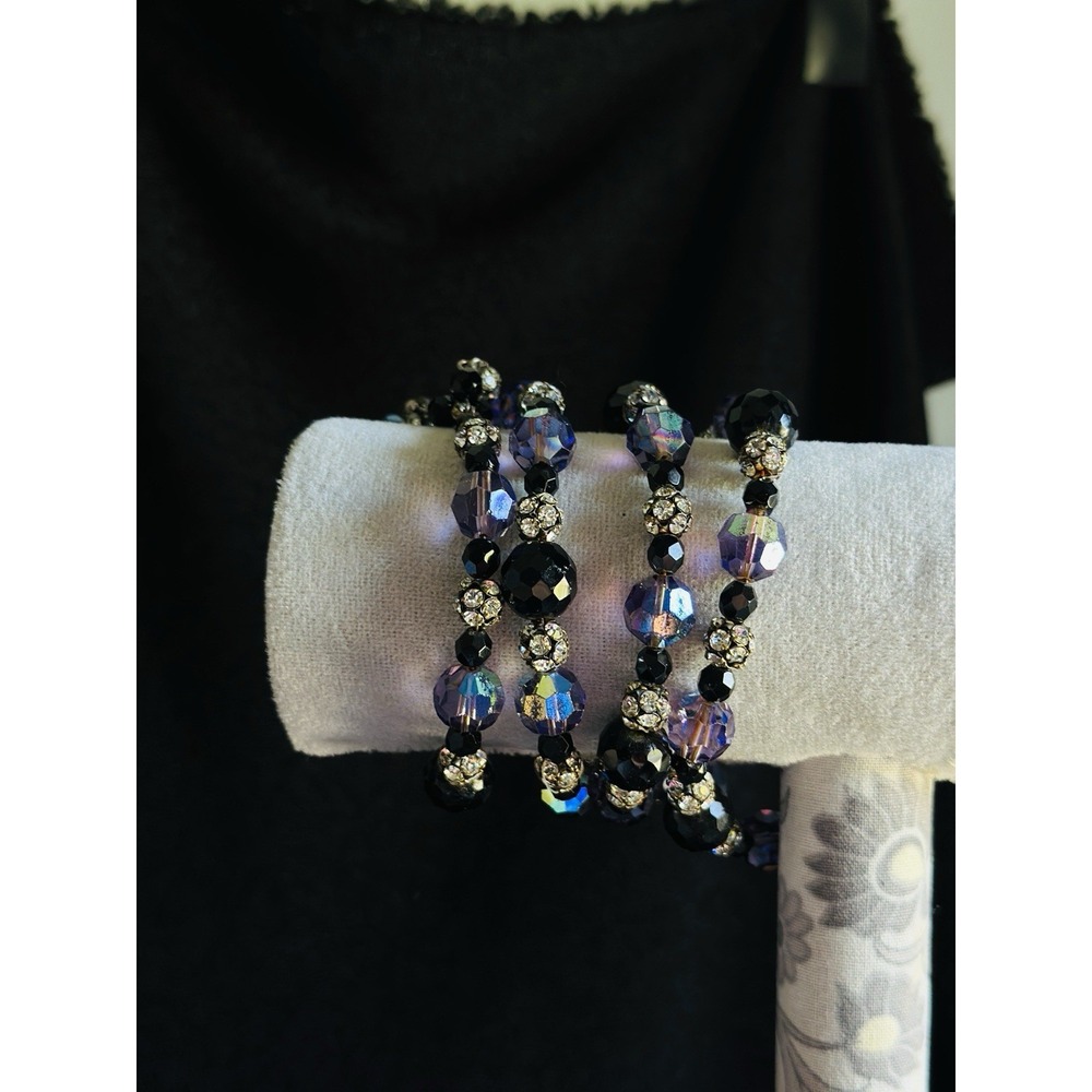 Iridescent Bracelet Purple & Black MultiBeads & Dangles Memory Wire for Any Size - Picture 8 of 16